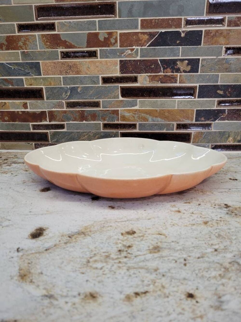 Vintage Red Wing Pottery Burnt Orange Scalloped Console Bowl Centerpiece MCM